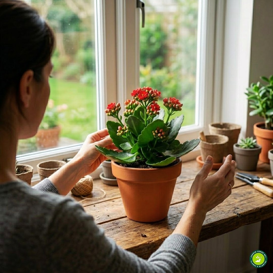 Pessoa cuidando do kalanchoe para estimular a floração novamente