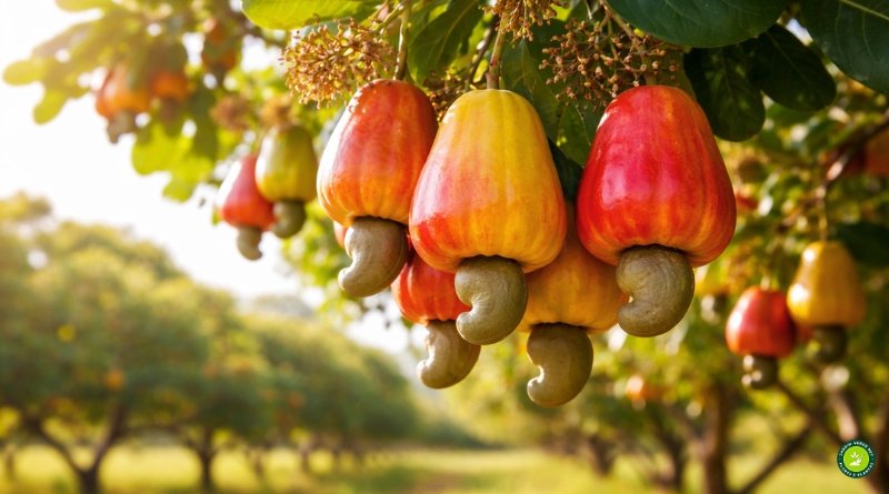 cajueiro com frutos maduros no pé cultivo de caju produtivo