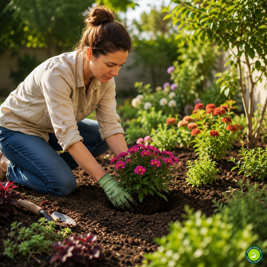 pessoa plantando flores no jardim diretamente no solo organizando espécies ornamentais em canteiro