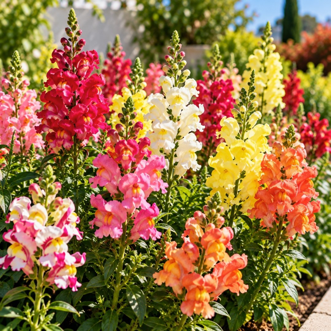 Flores de boca-de-leão Antirrhinum majus em várias cores
